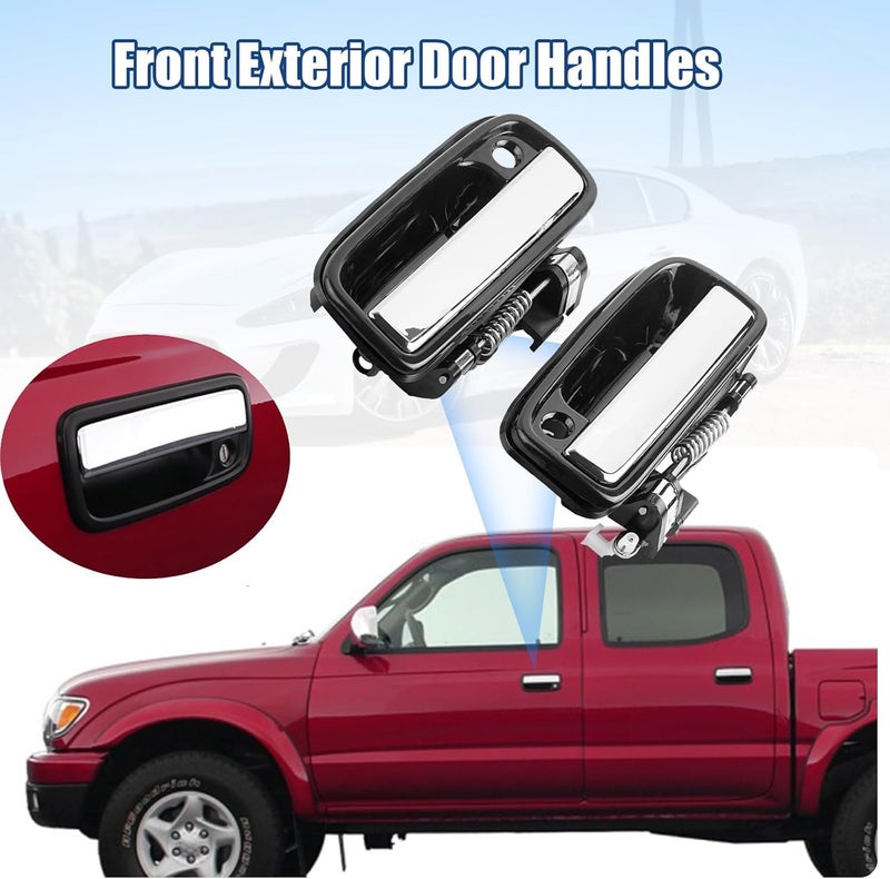 NPAUTO Exterior Front Door Handle Replacement for Toyota Tacoma 1995 1996 1997 1998 1999 2000 2001 2002 2003 2004, Hilux 04-12, Outside Left Driver and Right Passenger Side, 69220-35030 69210-35030, Chrome - Image 2